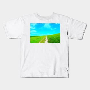 Scenery from Piani di Ragnolo with a path climbing the hill Kids T-Shirt